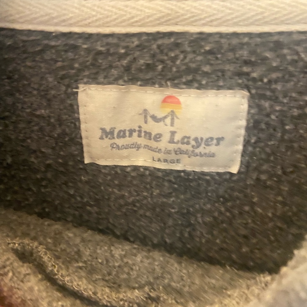 Marine Layer Banks Gray Hoodie with Red Orange, and Yellow Stripes - Picture 4 of 6